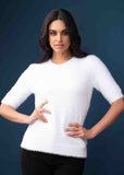 Elena Wang white soft short sleeve sweater